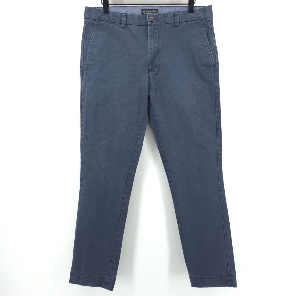 Banana Republic Mens Pants Fulton Skinny 33x30 Blue Chino Stretch Micro Pattern